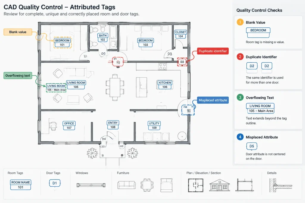 Architectural CAD Block Attributes: A Practical Workflow for Tags, Symbols, and Drawing Data architectural CAD illustration