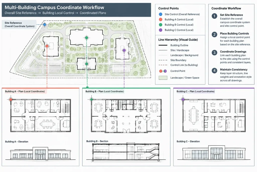 Architectural CAD Project Origins: A Practical Coordinate Workflow for DWG Files architectural CAD illustration