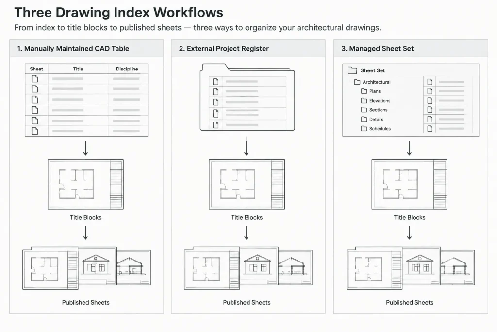 Architectural Drawing Index in CAD: A Practical Sheet List Coordination Workflow architectural CAD illustration
