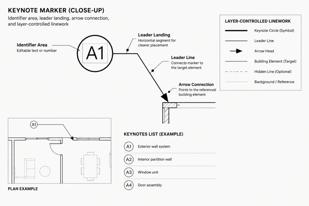 Architectural Keynotes in CAD: A Practical Note Coordination Workflow architectural CAD illustration
