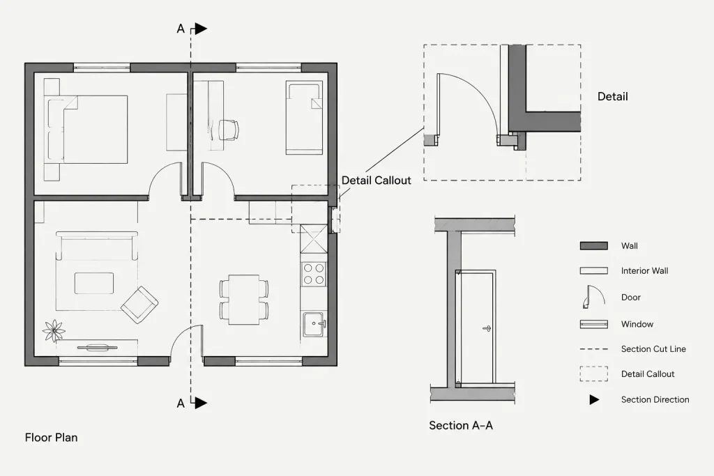 Architectural Section and Detail Callouts in CAD: A Reliable Reference Coordination Workflow architectural CAD illustration