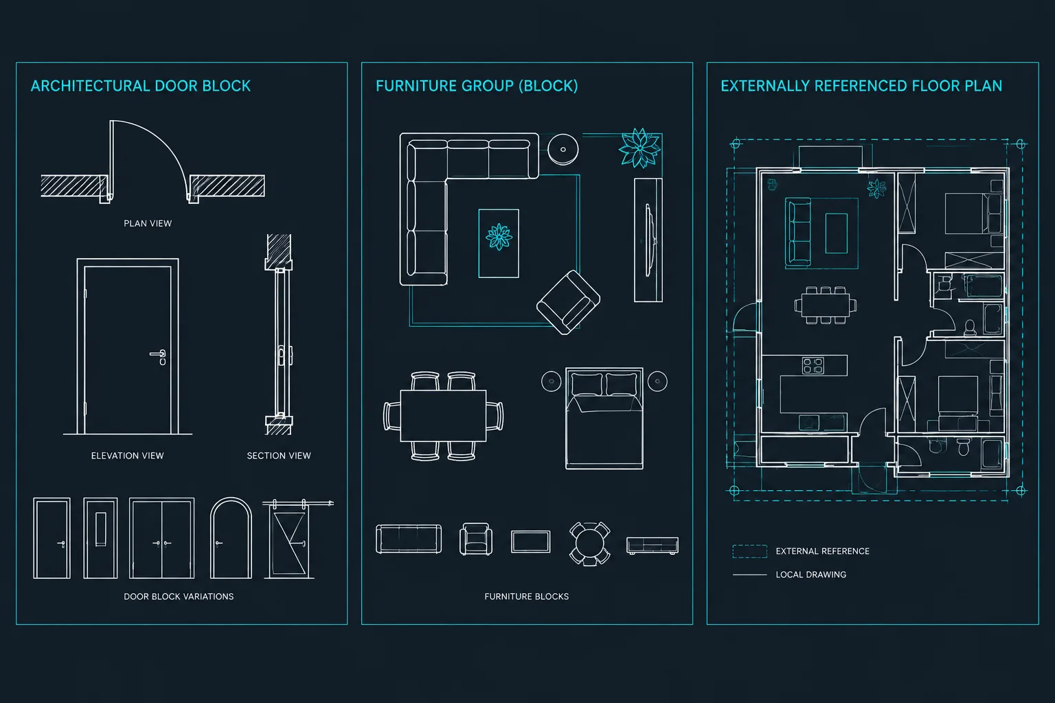 Blocks vs. Groups vs. Xrefs in AutoCAD: Choosing the Right Architectural Workflow