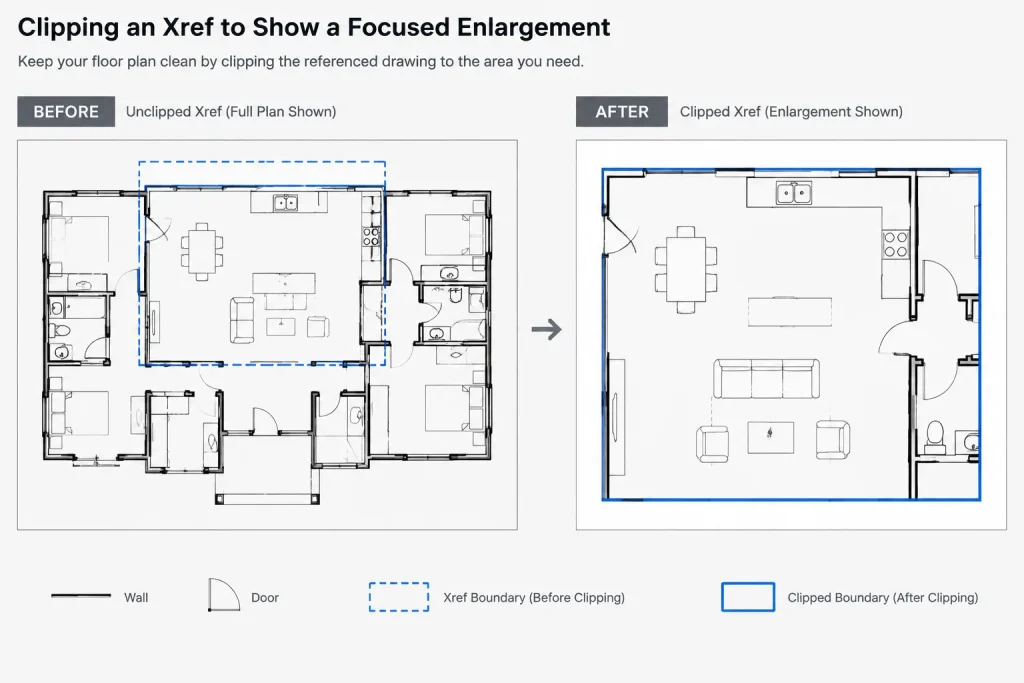 Clipping Xrefs in AutoCAD: A Practical Architectural CAD Workflow architectural CAD illustration