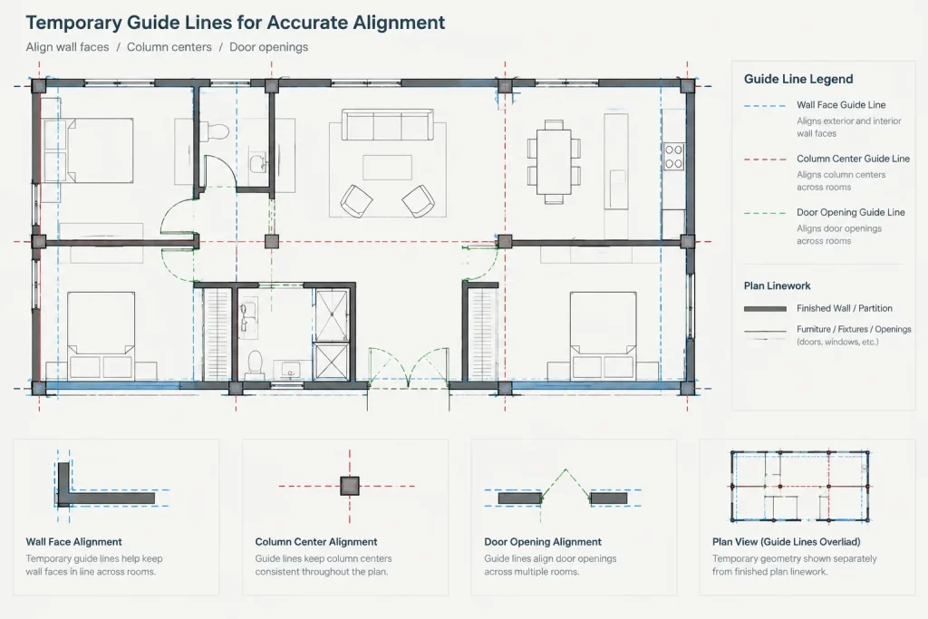 Construction Lines in AutoCAD for Architectural Drafting: Xlines, Rays, and Temporary Guides architectural CAD illustration