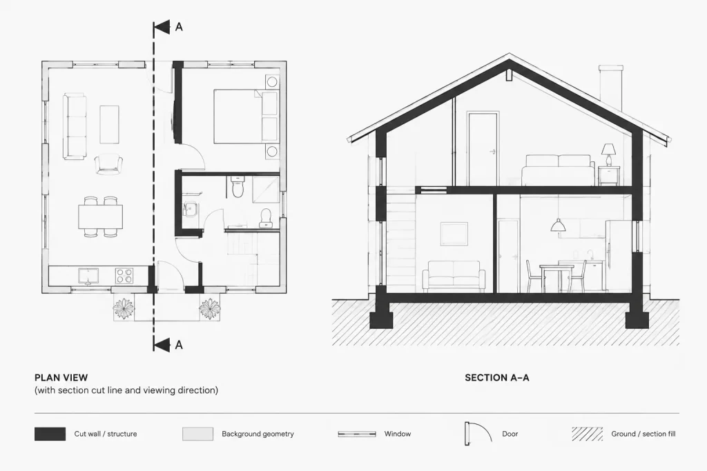 Coordinating Plans, Elevations, and Sections in Architectural CAD architectural CAD illustration