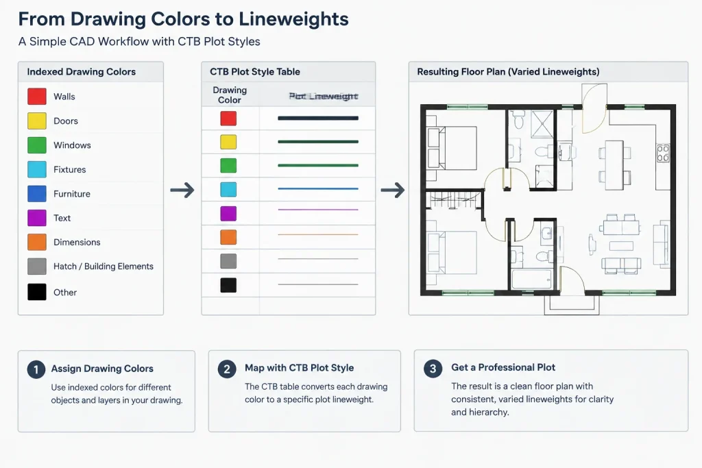CTB vs. STB Plot Styles in Architectural CAD: Choosing and Managing a Reliable Workflow architectural CAD illustration