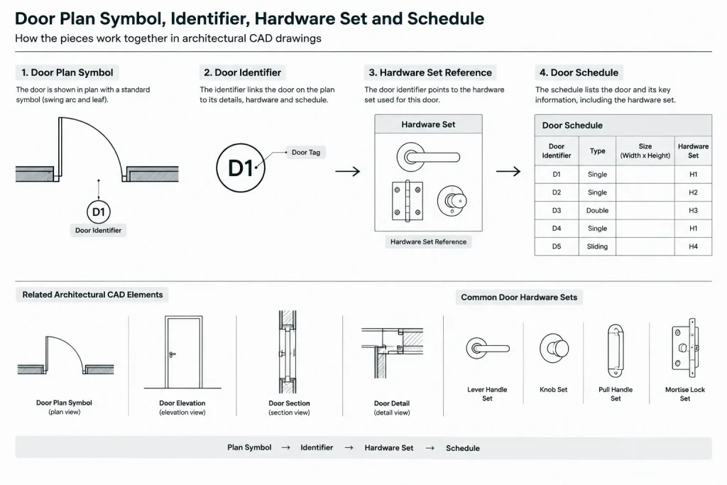 Door Hardware Coordination in Architectural CAD: A Plan-to-Schedule Workflow architectural CAD illustration