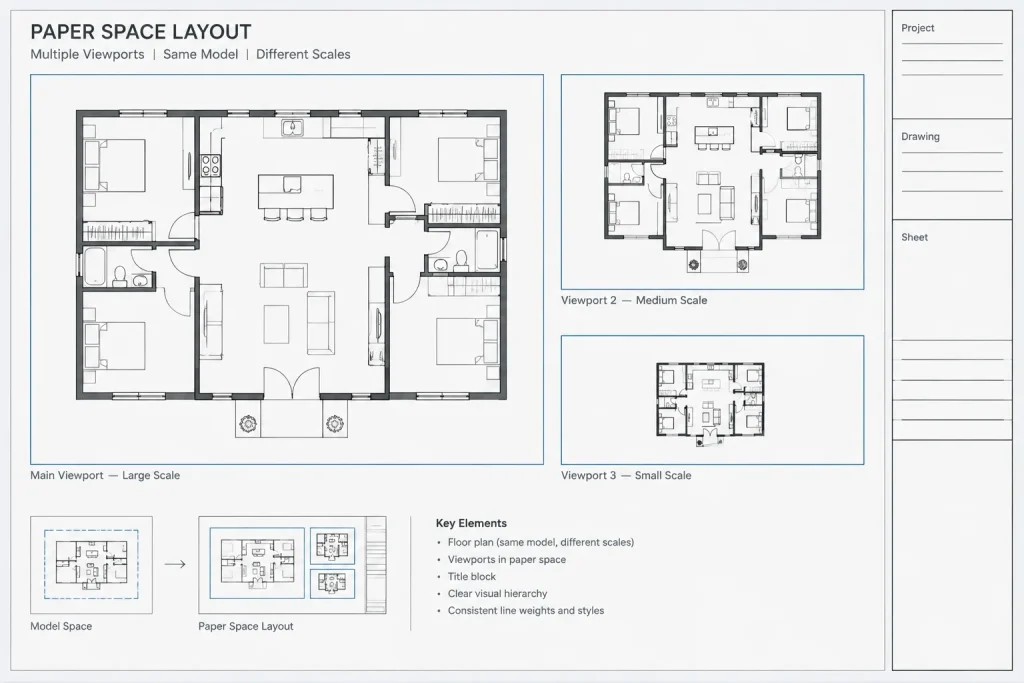 Draw Full Size in Model Space: A Reliable Architectural CAD Workflow architectural CAD illustration