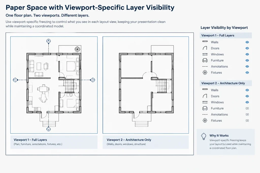 Freeze, Off, Lock, and Isolate: Architectural CAD Layer Visibility Controls Explained architectural CAD illustration