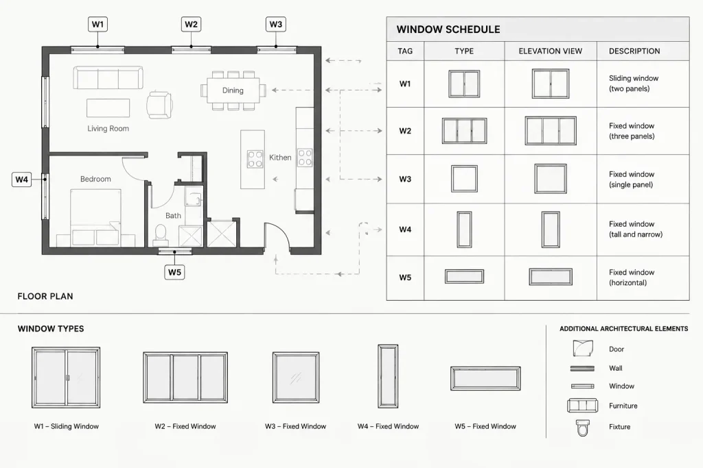 How to Build and Coordinate a Window Schedule in Architectural CAD architectural CAD illustration