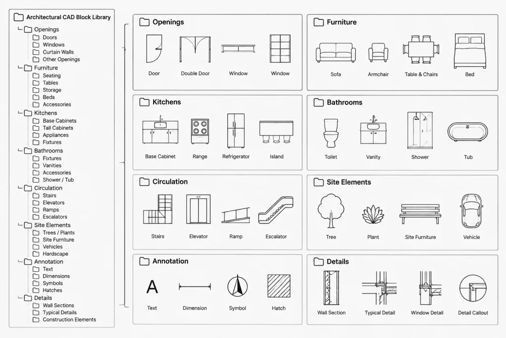 How to Build and Maintain an Architectural CAD Block Library architectural CAD illustration