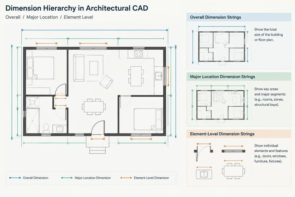 How to Dimension an Architectural Floor Plan in CAD architectural CAD illustration
