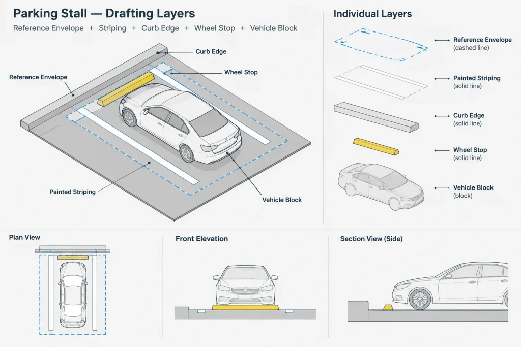 How to Draft and Coordinate a Parking Lot Layout in Architectural CAD architectural CAD illustration
