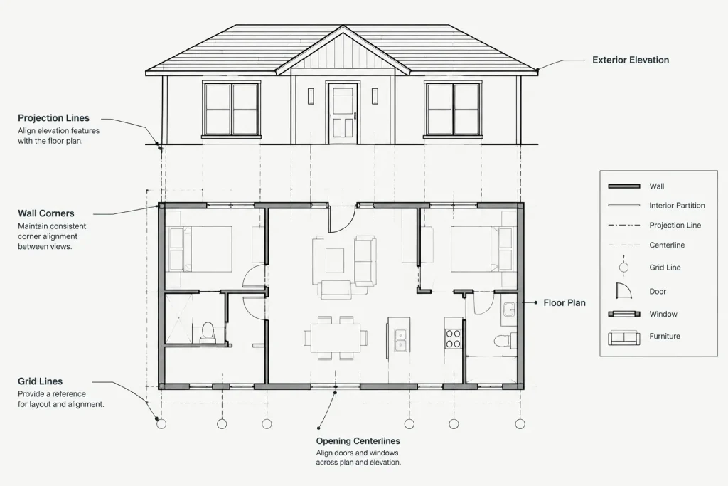 How to Draft and Coordinate Exterior Elevations in Architectural CAD architectural CAD illustration