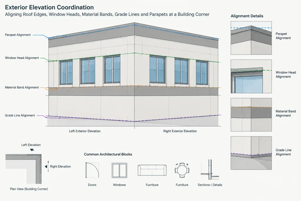 How to Draft and Coordinate Exterior Elevations in Architectural CAD architectural CAD illustration