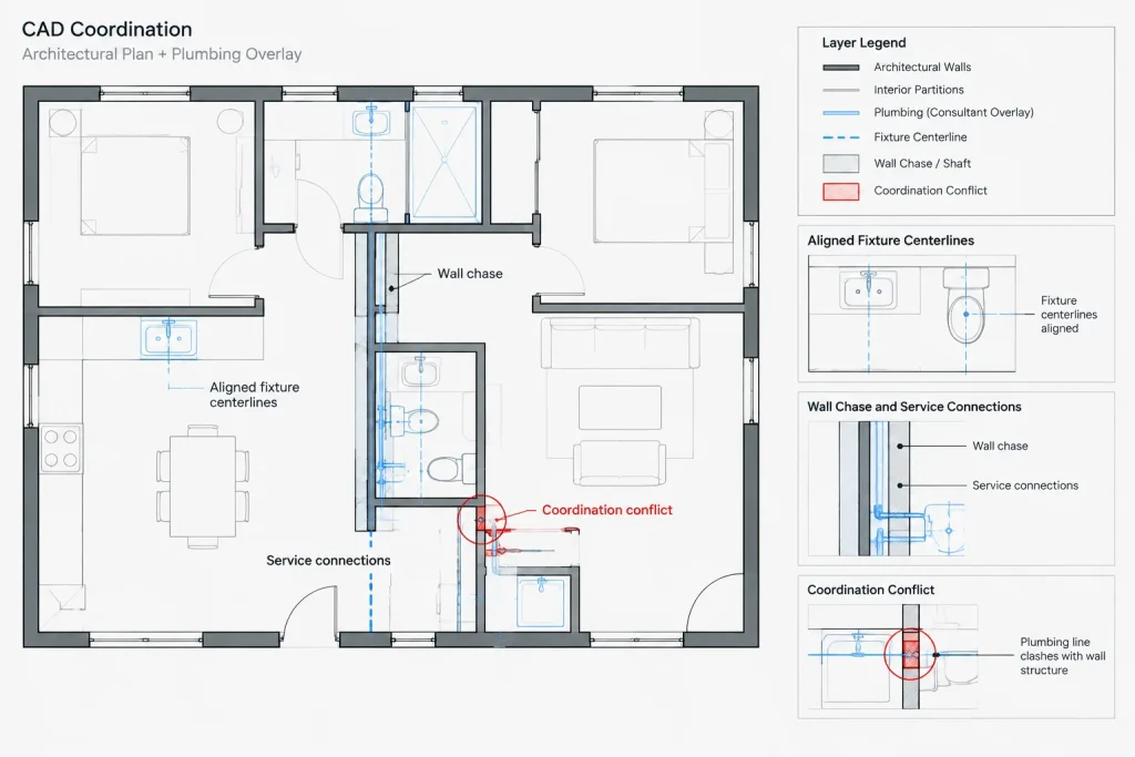 How to Draft and Coordinate Plumbing Fixture Layouts in Architectural CAD architectural CAD illustration