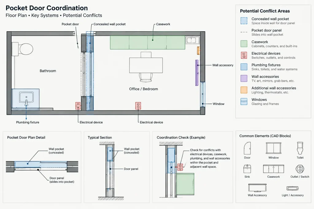 How to Draft and Coordinate Pocket Doors in Architectural CAD architectural CAD illustration