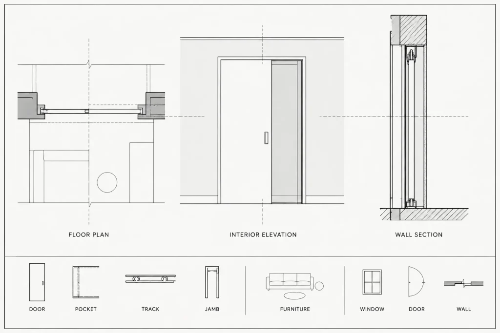 How to Draft and Coordinate Pocket Doors in Architectural CAD architectural CAD illustration