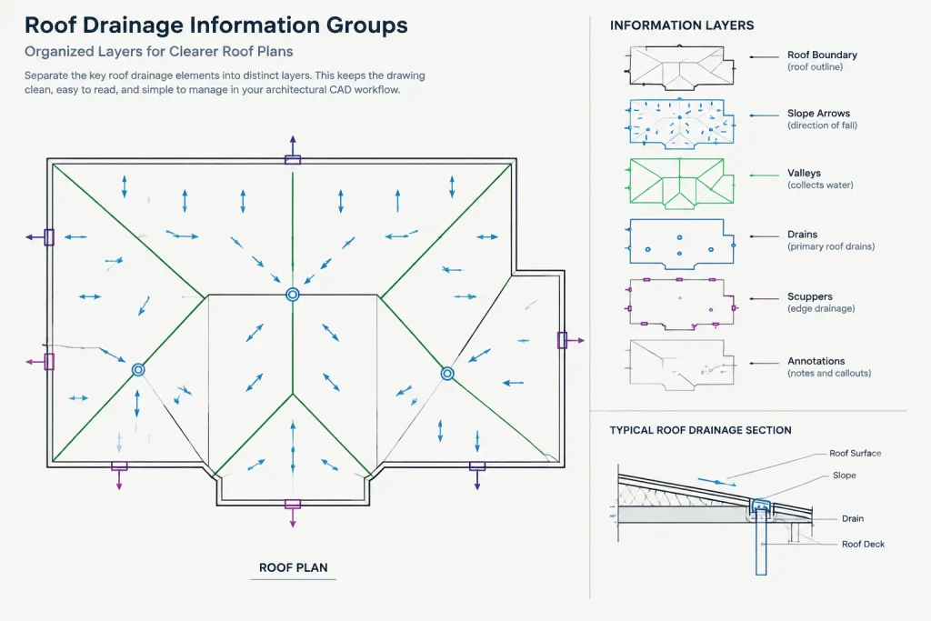 How to Draft and Coordinate Roof Drainage in Architectural CAD architectural CAD illustration