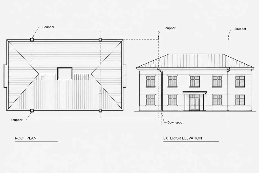 How to Draft and Coordinate Roof Drainage in Architectural CAD architectural CAD illustration