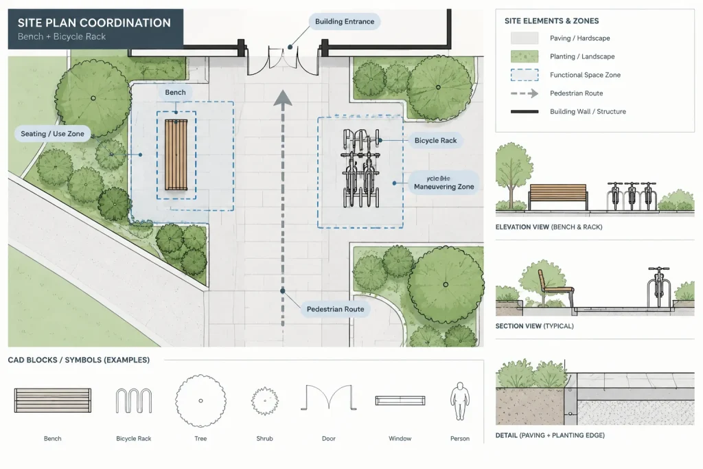 How to Draft and Coordinate Site Furnishings in Architectural CAD architectural CAD illustration