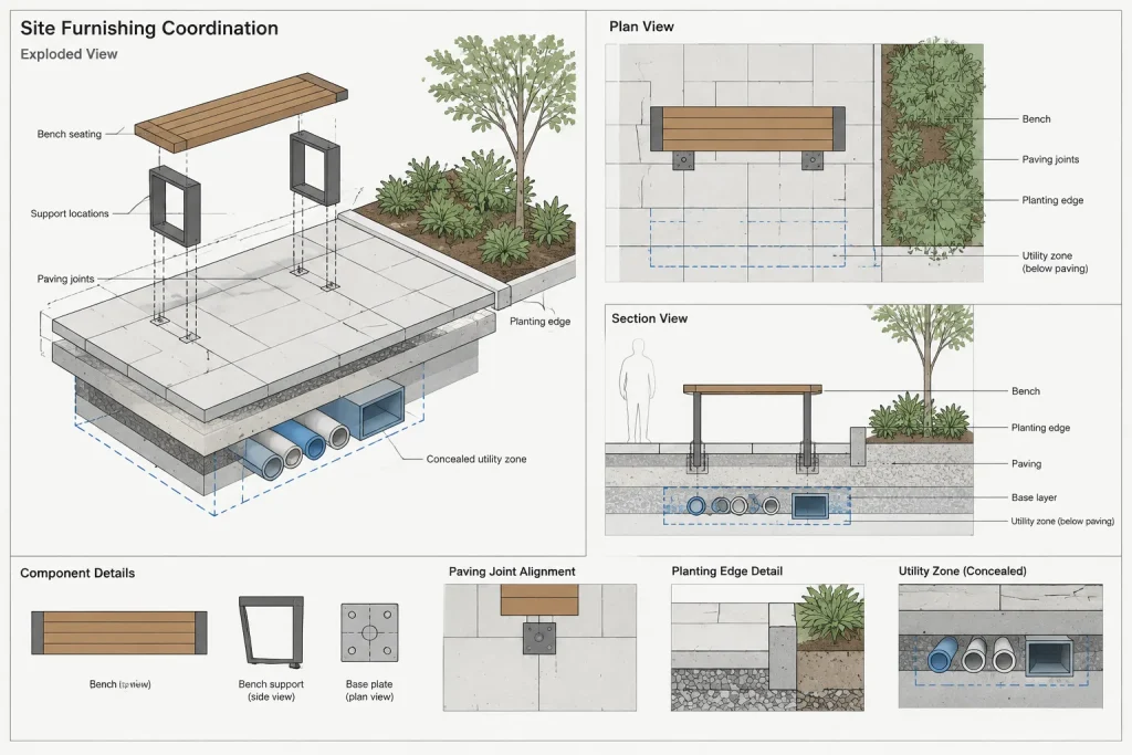 How to Draft and Coordinate Site Furnishings in Architectural CAD architectural CAD illustration