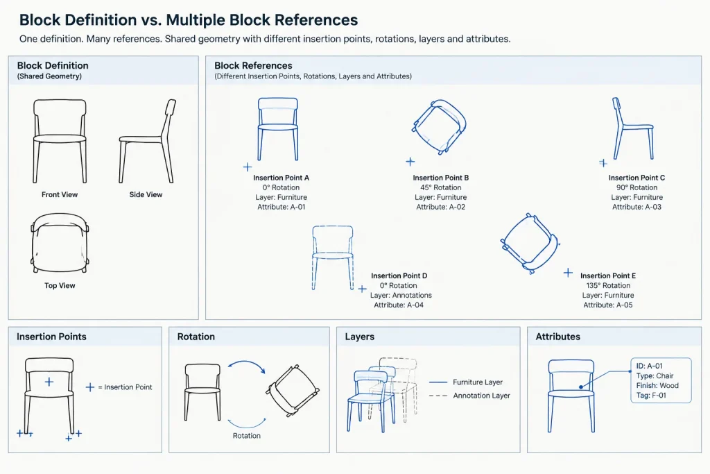 How to Replace and Redefine Architectural CAD Blocks Without Breaking Drawings architectural CAD illustration