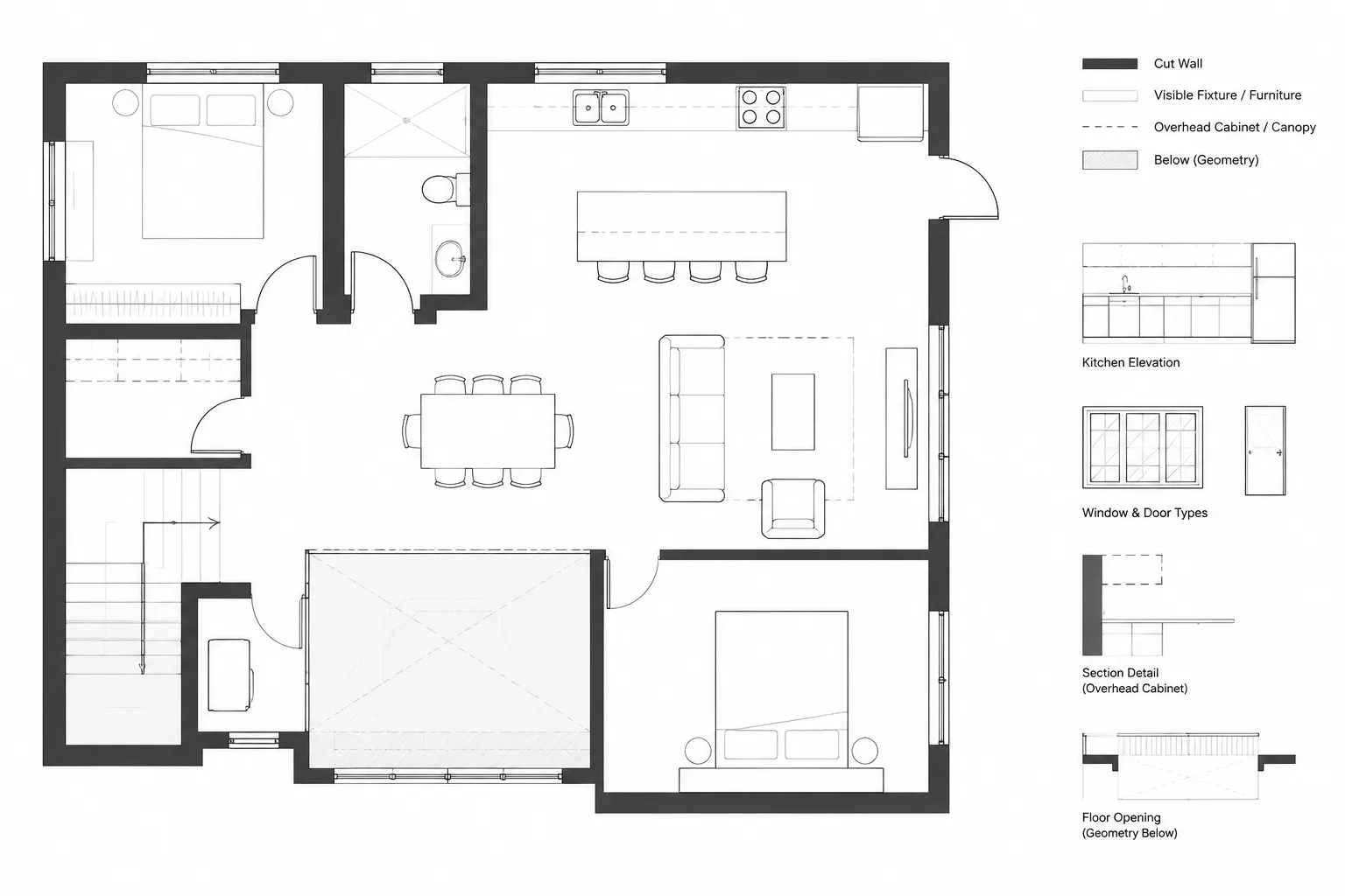How to Show Elements Above and Below in Architectural Floor Plans