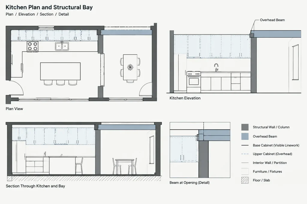 How to Show Elements Above and Below in Architectural Floor Plans architectural CAD illustration