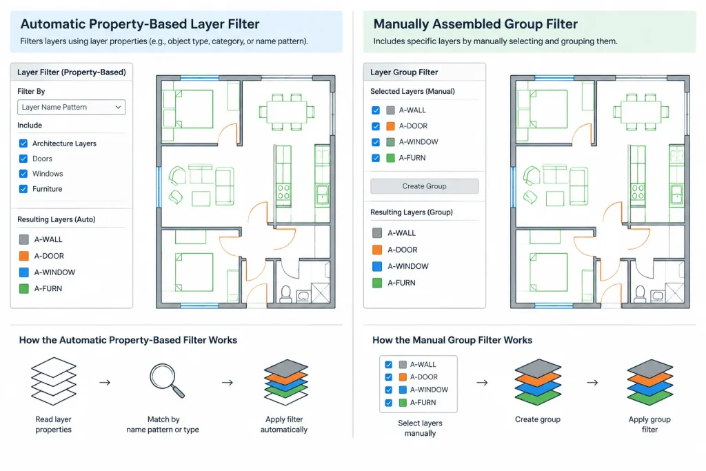 Layer Filters in AutoCAD: Organizing Complex Architectural Layer Lists architectural CAD illustration