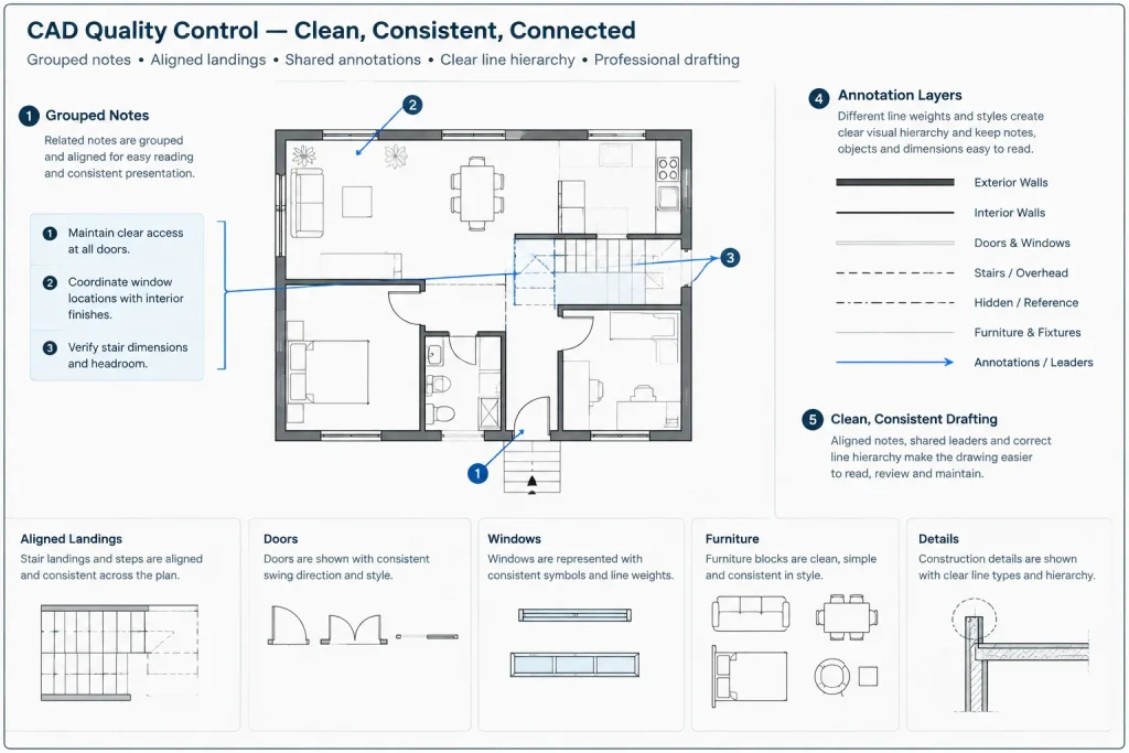 Leaders and Multileaders in Architectural CAD: A Practical Annotation Workflow architectural CAD illustration