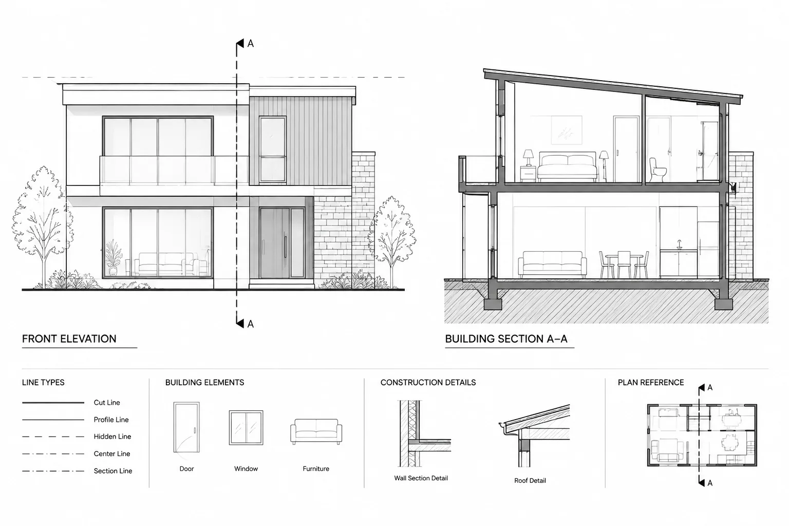 Lineweight Hierarchy for Architectural Elevations and Sections in CAD architectural CAD illustration
