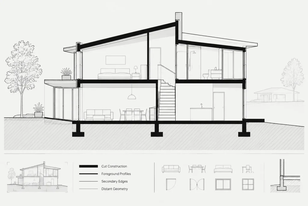 Lineweight Hierarchy for Architectural Elevations and Sections in CAD architectural CAD illustration