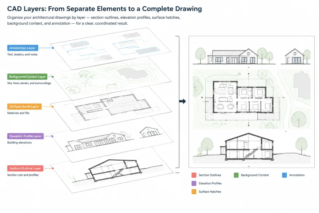 Lineweight Hierarchy for Architectural Elevations and Sections in CAD architectural CAD illustration
