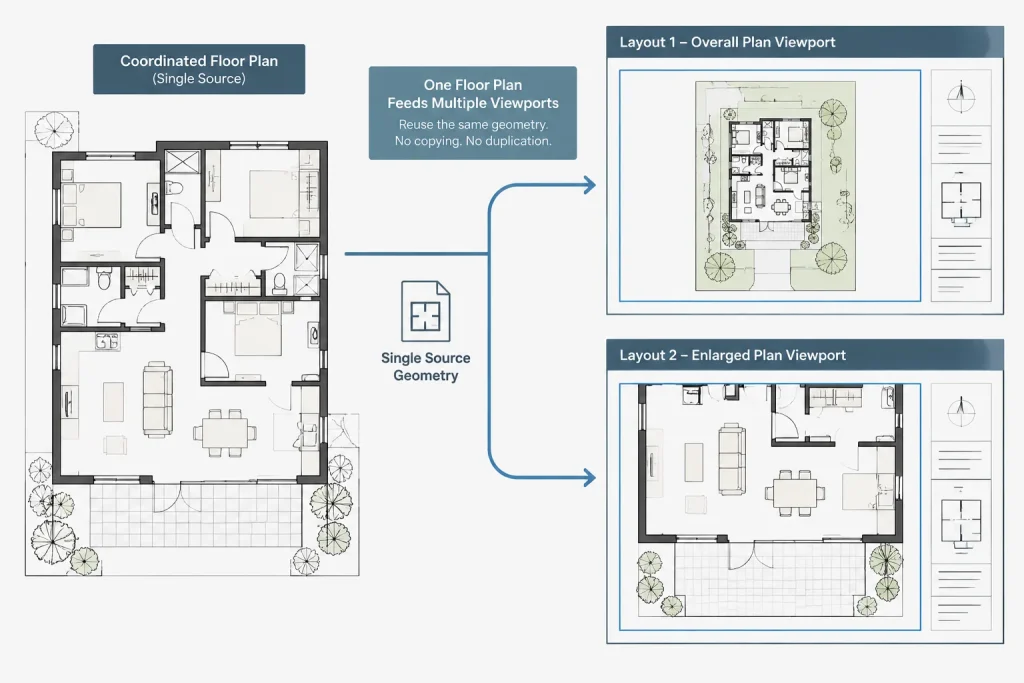 Model Space vs. Paper Space in Architectural CAD: Where Drawing Content Belongs architectural CAD illustration