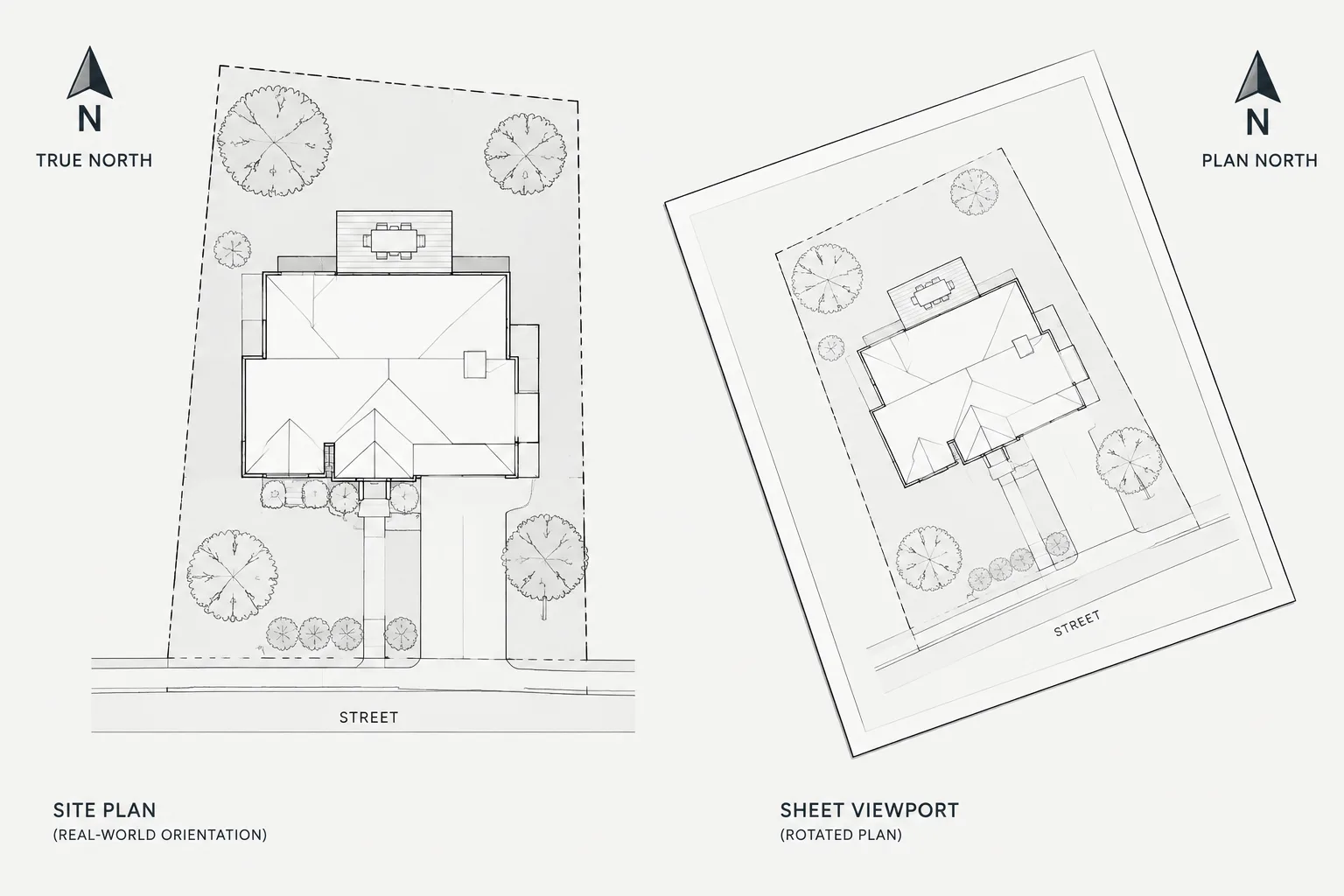 Plan North, True North, and View Rotation in Architectural CAD