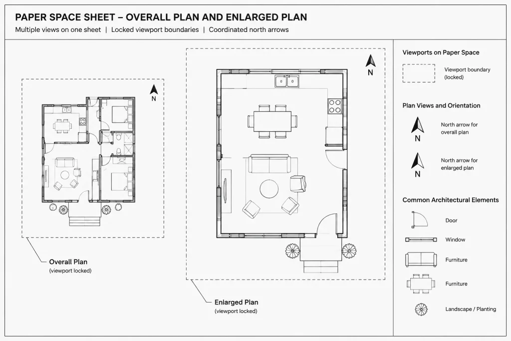Plan North, True North, and View Rotation in Architectural CAD architectural CAD illustration