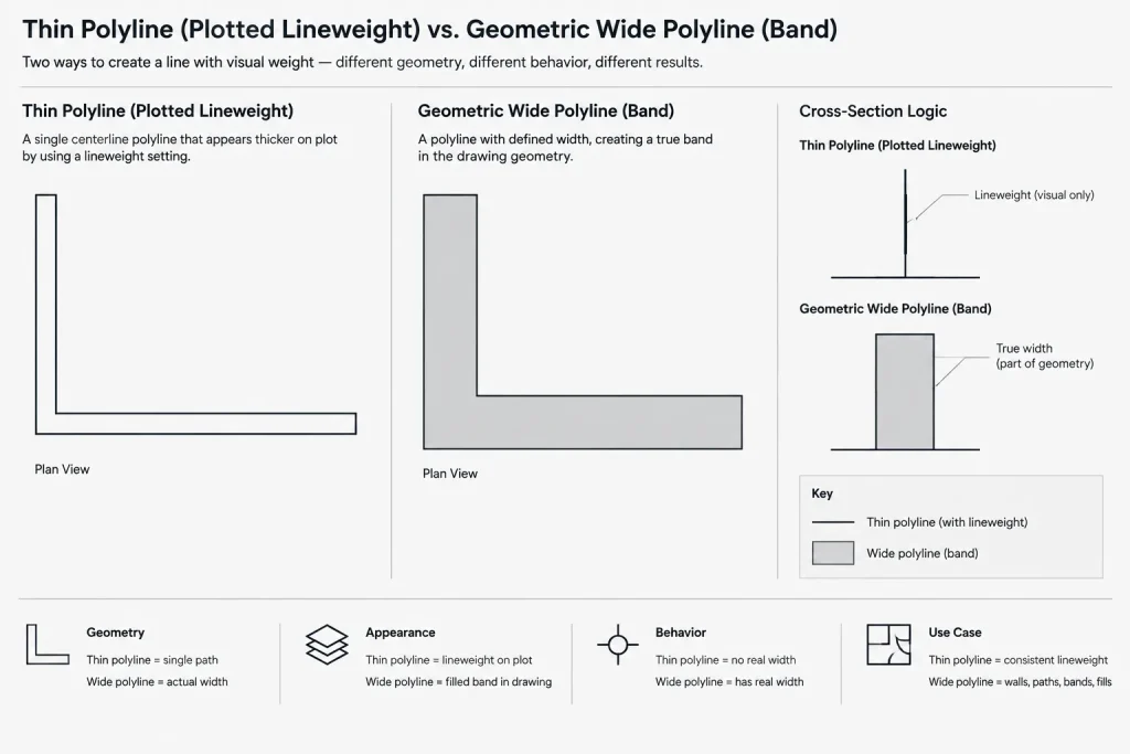 Polyline Width vs. Lineweight in Architectural CAD: When to Use Each architectural CAD illustration