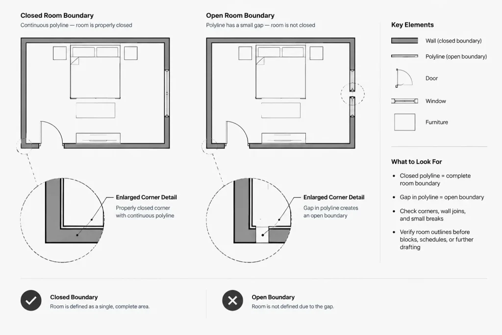 Room Area Calculations in AutoCAD: A Reliable Polyline and Verification Workflow architectural CAD illustration