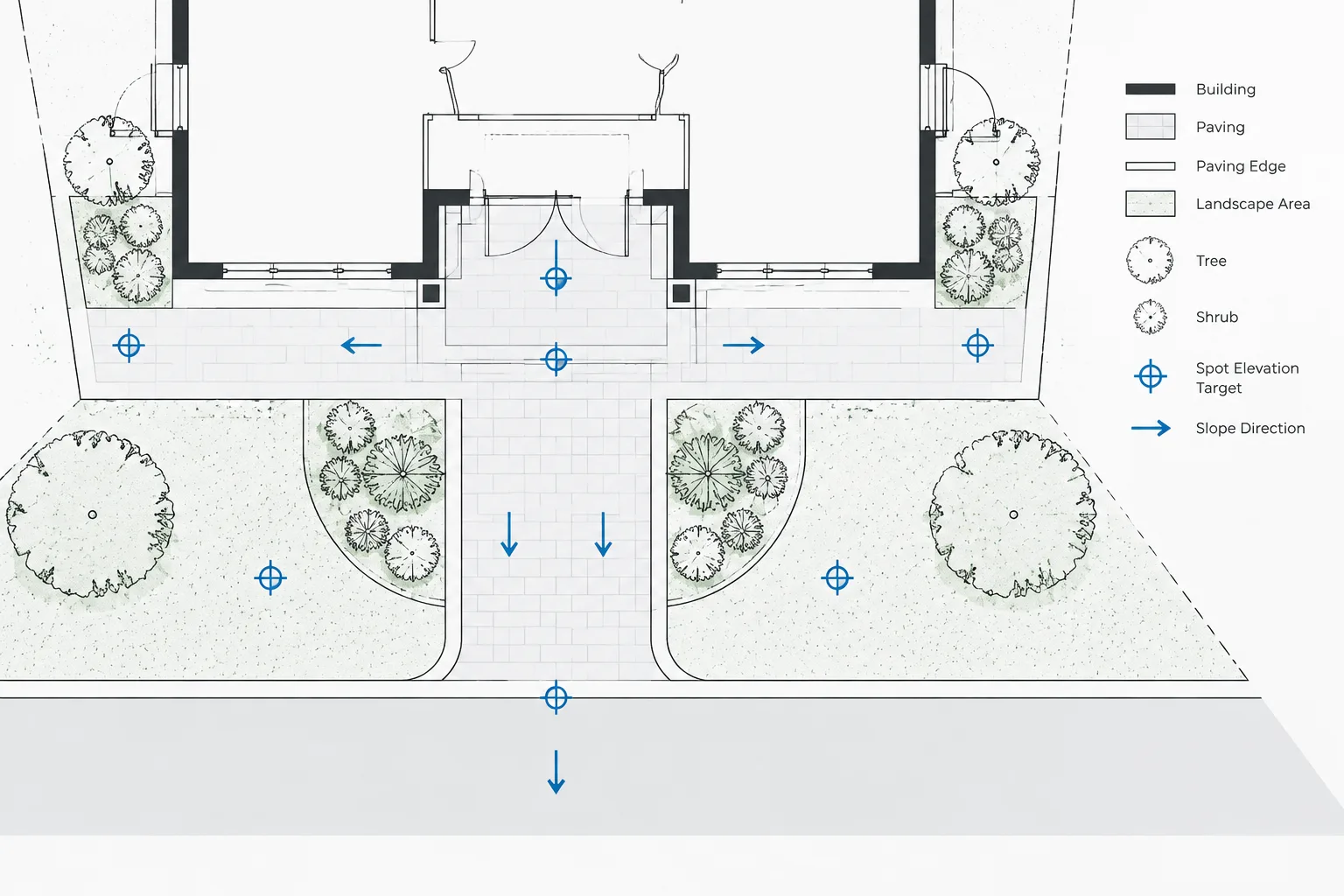 Spot Elevations and Slope Arrows in Architectural CAD Site Plans