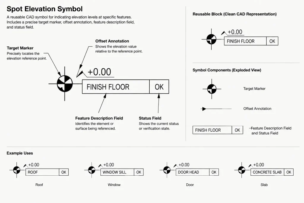 Spot Elevations and Slope Arrows in Architectural CAD Site Plans architectural CAD illustration