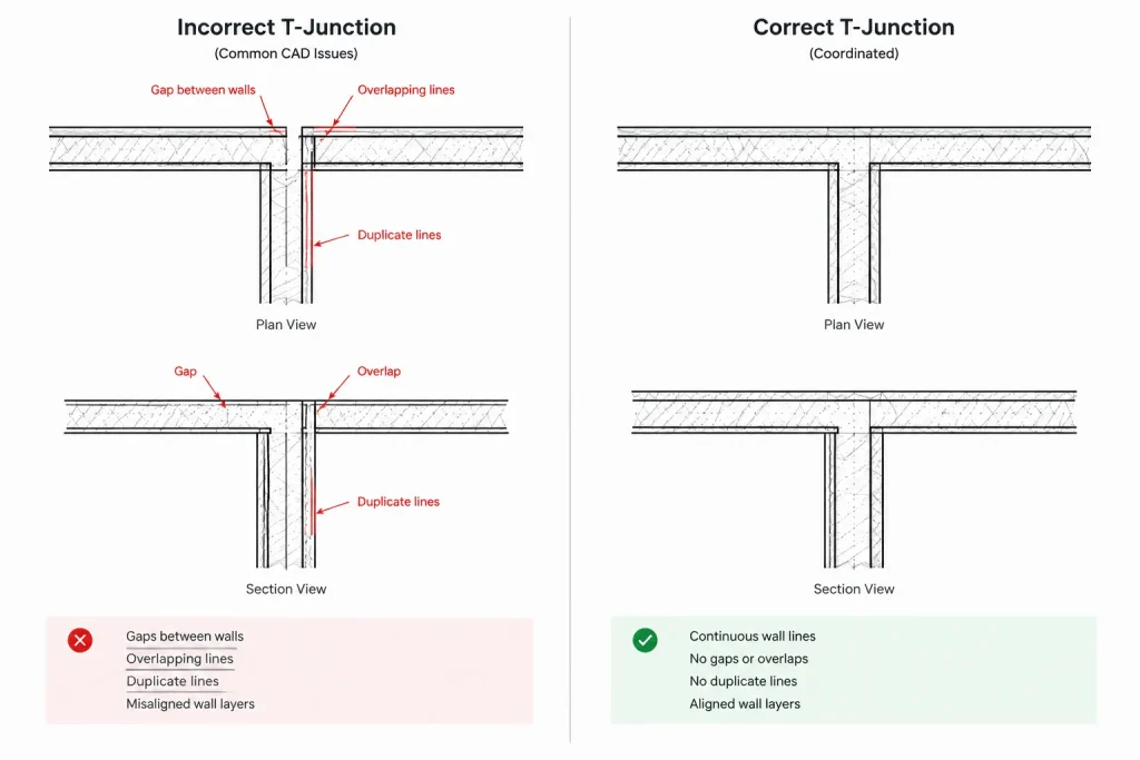 Wall Intersections in Architectural CAD: A Practical Cleanup and Coordination Workflow architectural CAD illustration