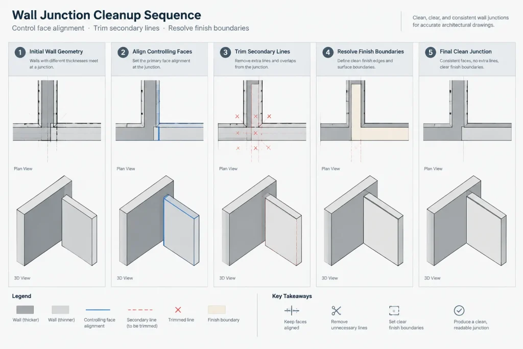 Wall Intersections in Architectural CAD: A Practical Cleanup and Coordination Workflow architectural CAD illustration