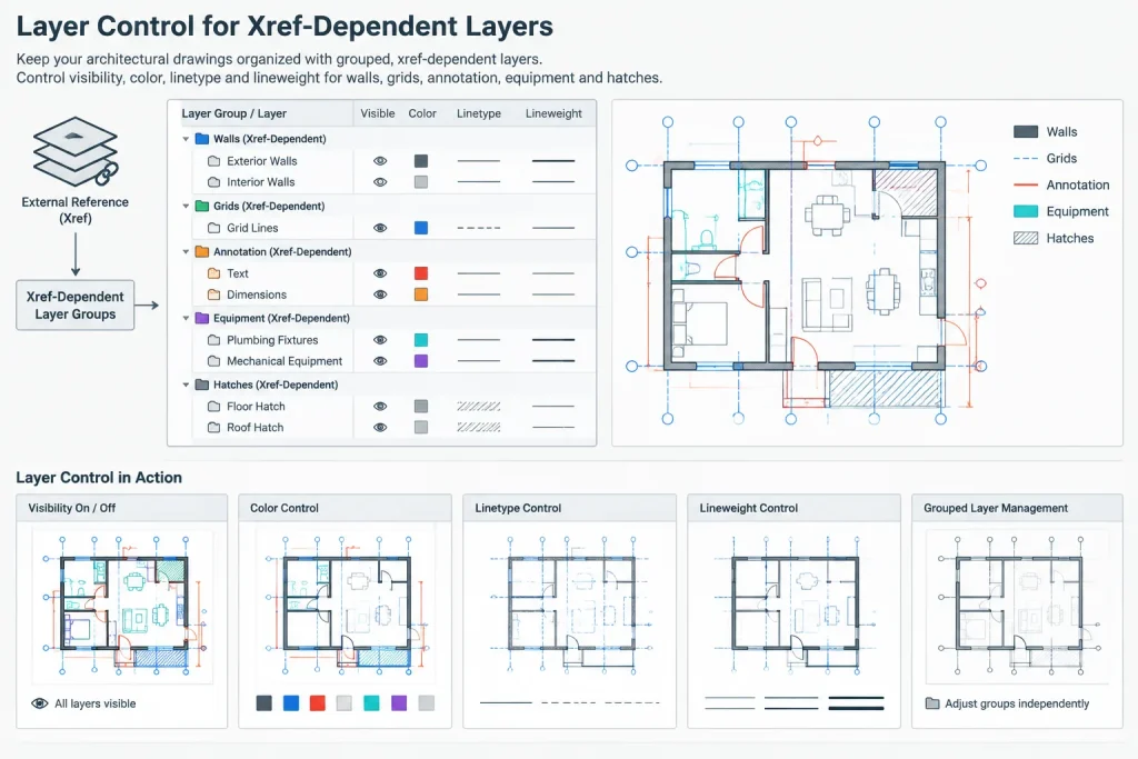Xref Layer Control in AutoCAD: A Host-Drawing Workflow for Architectural Backgrounds architectural CAD illustration
